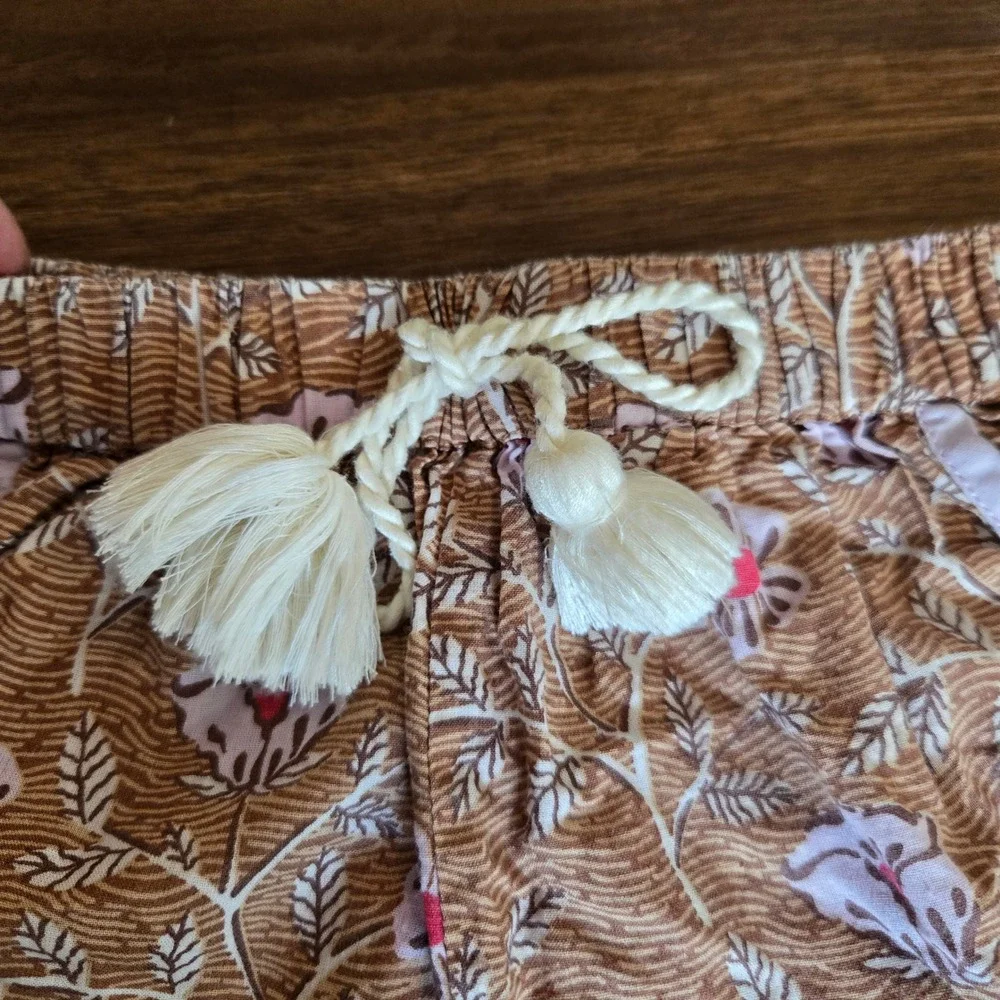 Pink Chicken New York Girls Floral Dolphin Shorts Tan Brown Tassel 3Y